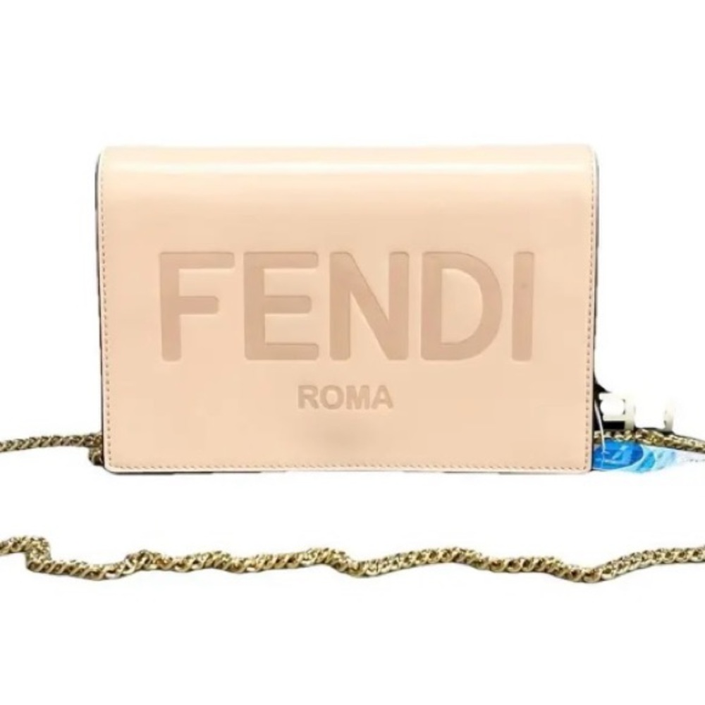 Vitello King Tamponato Logo Embossed Medium Wallet On Chain Poudre